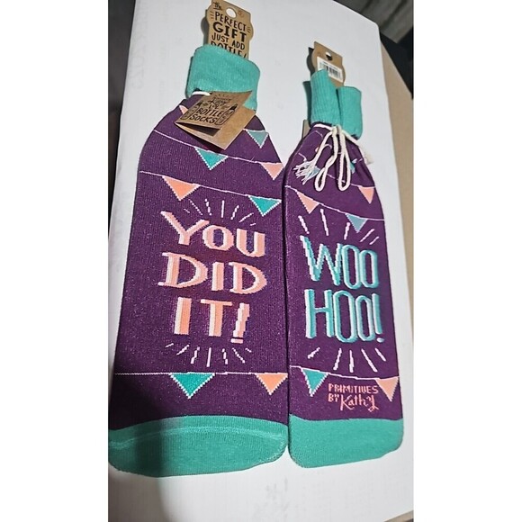 One "You Did It" "Woo Hoo!" Congratulations Wine Bottle Cover Sock Gift Bag - Picture 3 of 5